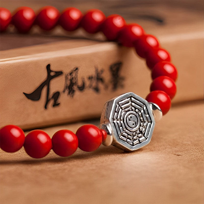KarmaRipple's 925 Sterling Silver Yin Yang Bagua Symbol Cinnabar String Concentration Bracelet p18