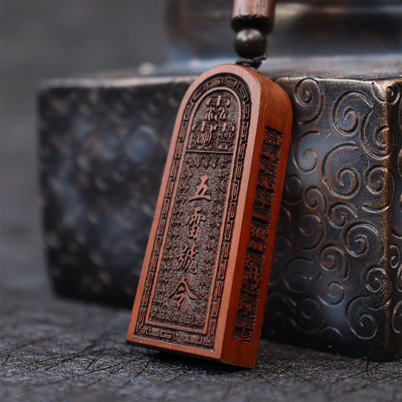 KarmaRipple's Lightning Struck Jujube Wood Taoist Five Thunder Order Fortune Protection Pendant Necklace p2