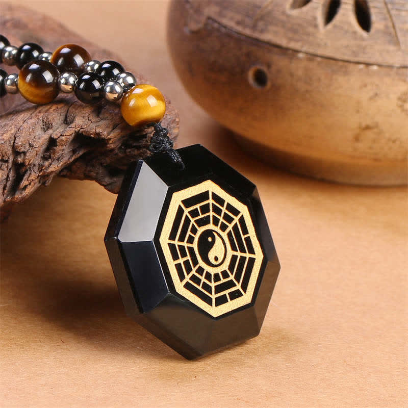KarmaRipple's Bagua Yin Yang Black Obsidian Purification Beaded Pendant Necklace p6