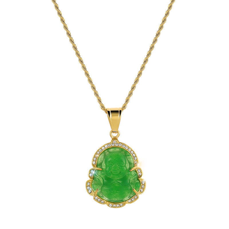 KarmaRipple's 18K Gold Filled Laughing Buddha Jade Fortune Pendant Chain Necklace p1