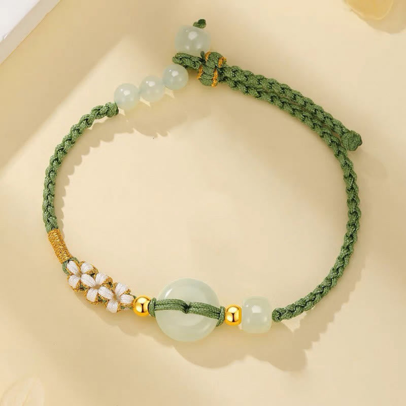 KarmaRipple's Hetian Jade Peace Buckle Fortune Peach Blossom Woven Bracelet p2