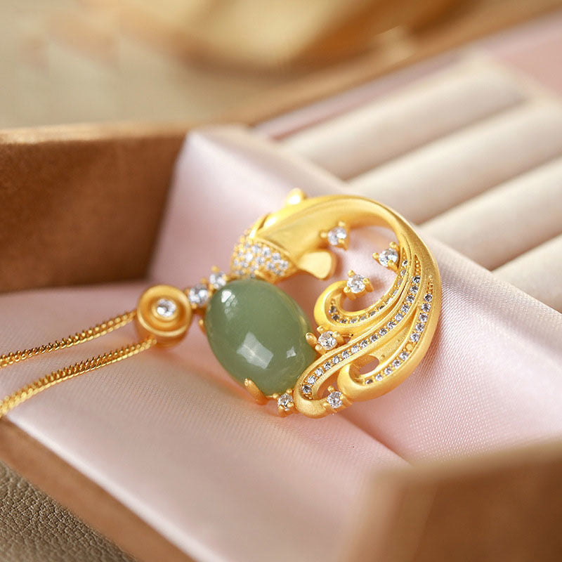 KarmaRipple's Cyan Jade Koi Fish Balancing Calm Pendant Necklace p9