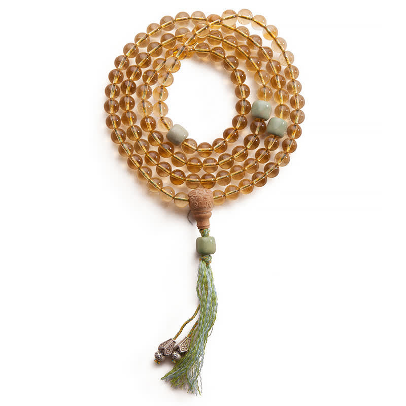 KarmaRipple's 108 Mala Beadwork 925 Sterling Silver Citrine Sandalwood Turquoise Protection Prosperity Bracelet p24