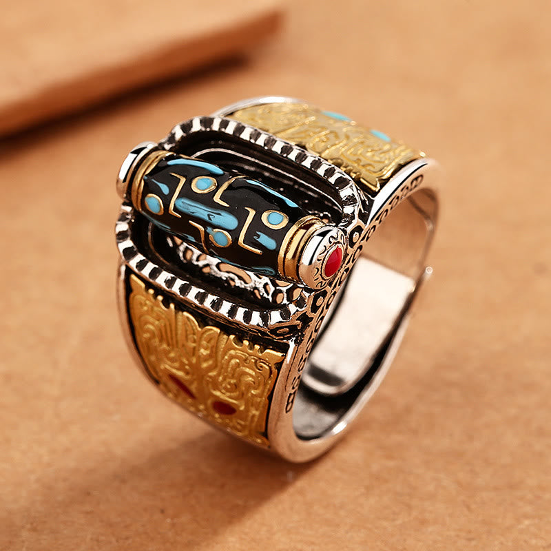 KarmaRipple's Tibetan Nine-Eye Dzi Bead Wealth Blessings Rotatable Ring p1