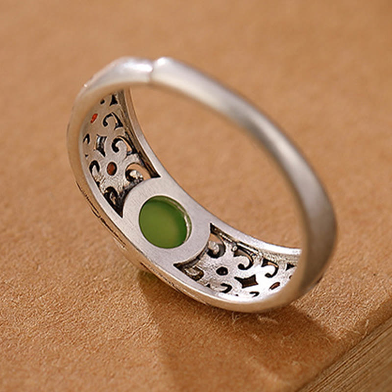 KarmaRipple's 925 Sterling Silver Hetian Cyan Jade Balance Adjustable Ring p9