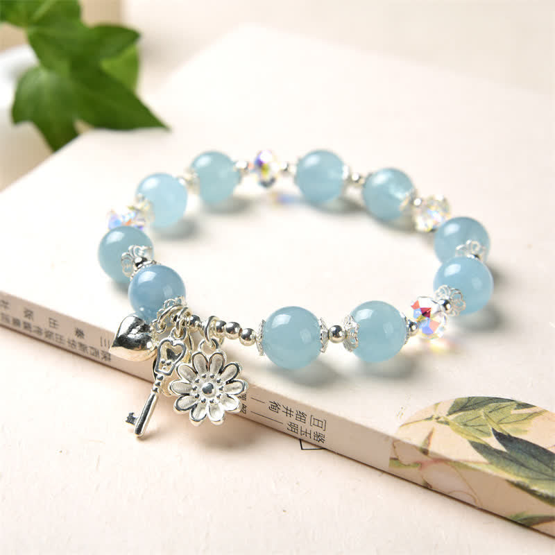 KarmaRipple's 925 Sterling Silver Authentic Aquamarine Serenity Flower Love Key Talisman Bracelet p7