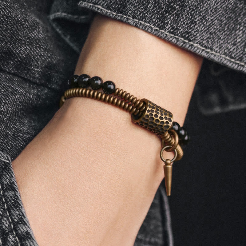 KarmaRipple's Rainbow Obsidian Bronze Inner Peace Balancing Double Layer Bracelet p3