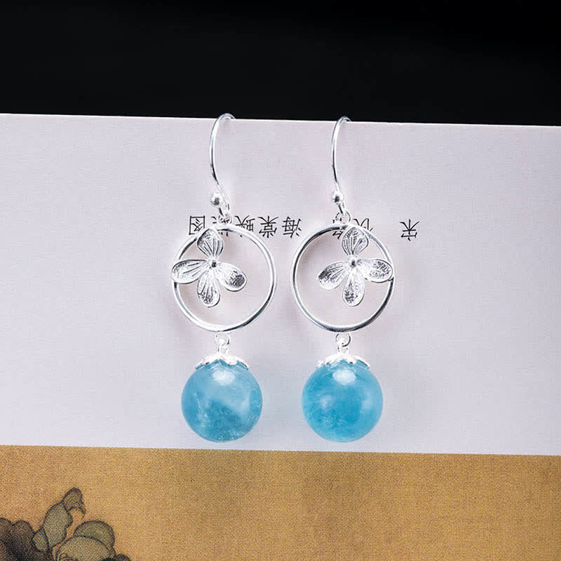 KarmaRipple's 925 Sterling Silver Authentic Aquamarine Leaf Flower Peace Earrings Pendant p14