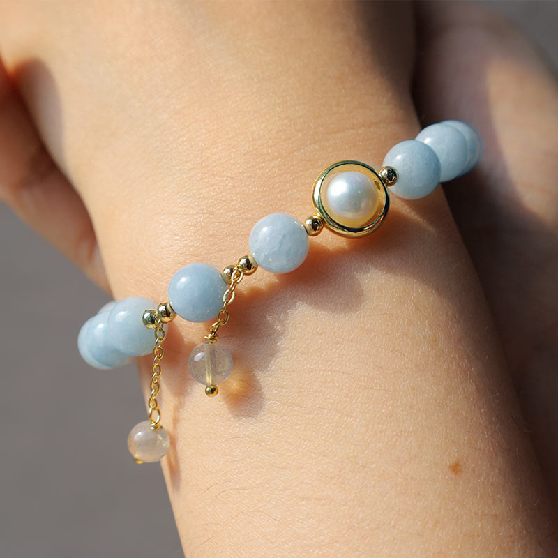 KarmaRipple's Aquamarine Pearl Balancing Moonstone Beadwork Talisman Bracelet p8