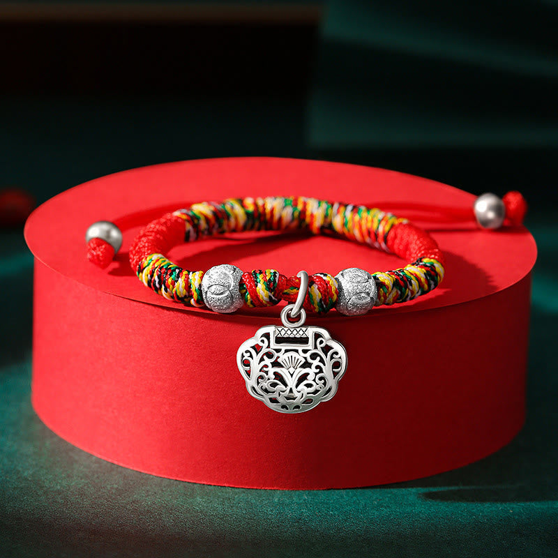 KarmaRipple's 925 Sterling Silver Chinese Lock Talisman Multicolored Red String Protection Handmade Woven Kids Bracelet p1