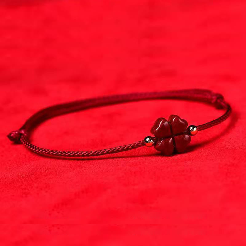 KarmaRipple's Authentic Cinnabar Four Leaf Clover Blessing Red String Bracelet Anklet p8