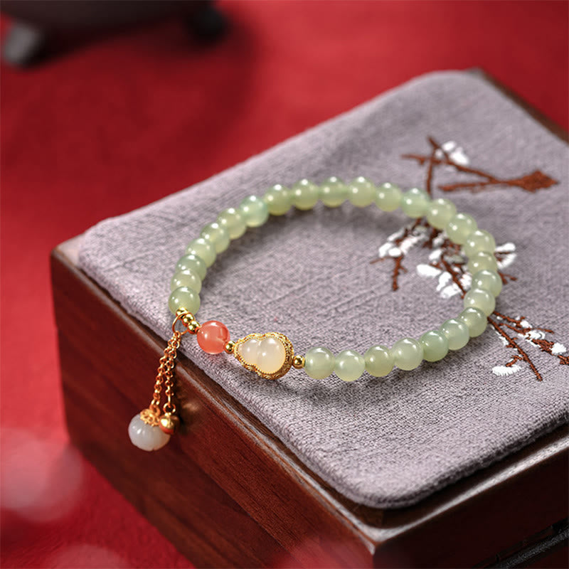 KarmaRipple's 925 Sterling Silver Hetian Jade Gourd Lotus Abundance Fortune Bracelet p7