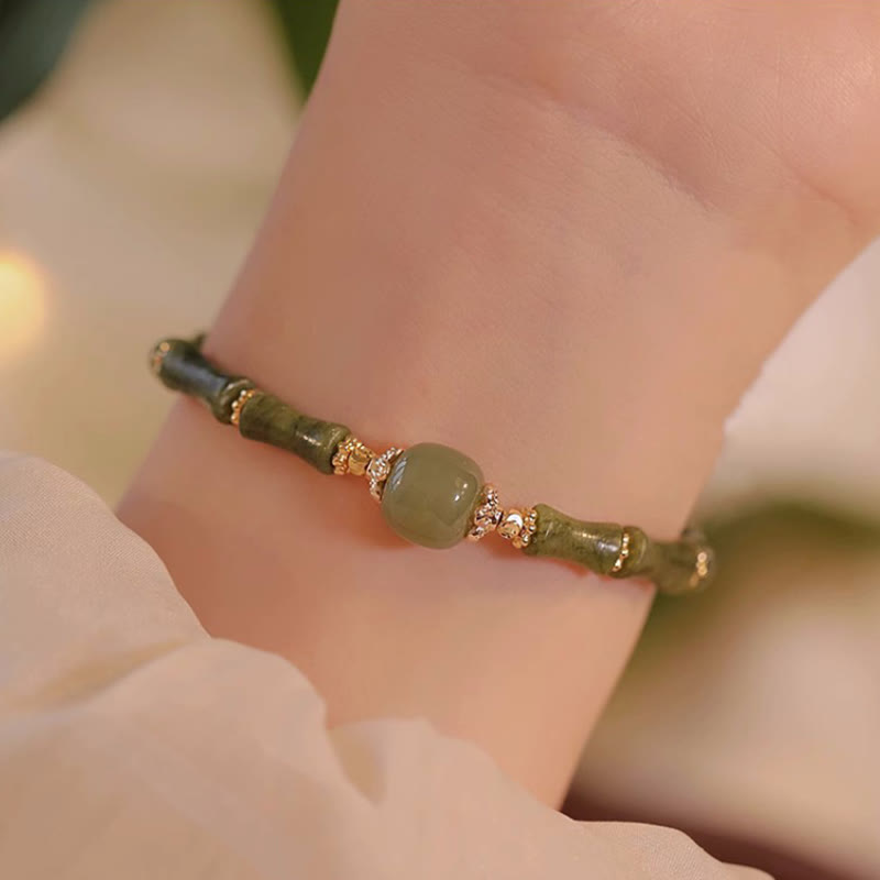 KarmaRipple's 14K Bronze Plated Peridot Hetian Jade Bamboo Pattern Fortune Bracelet p1
