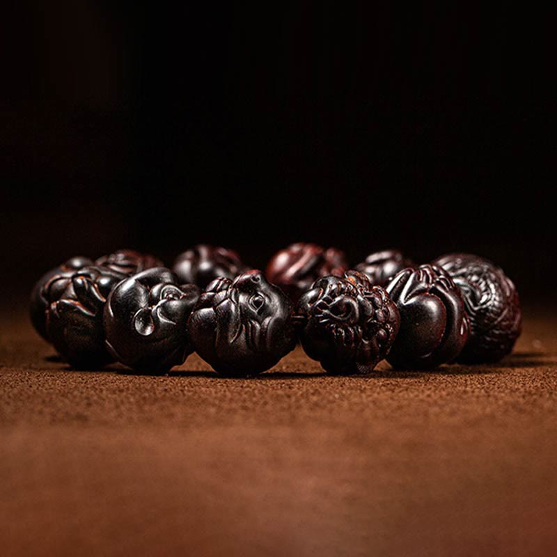 KarmaRipple's Chinese Zodiac Engraved Small Leaf Red Sandalwood Protection Bracelet p6