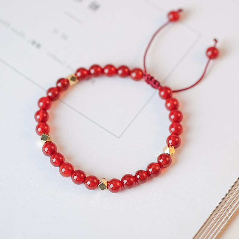 KarmaRipple's Authentic Red Agate Endless Weave Four Leaf Clover Star Confidence String Bracelet p9