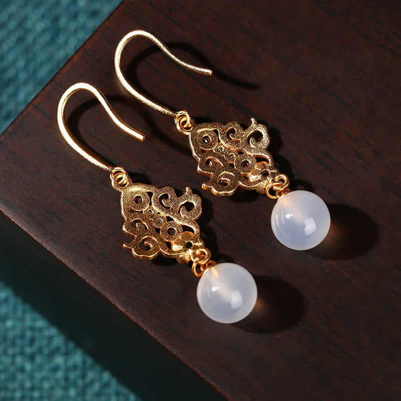 KarmaRipple's 24K Gold Plated Round Chalcedony Positive Dangle Drop Earrings p5