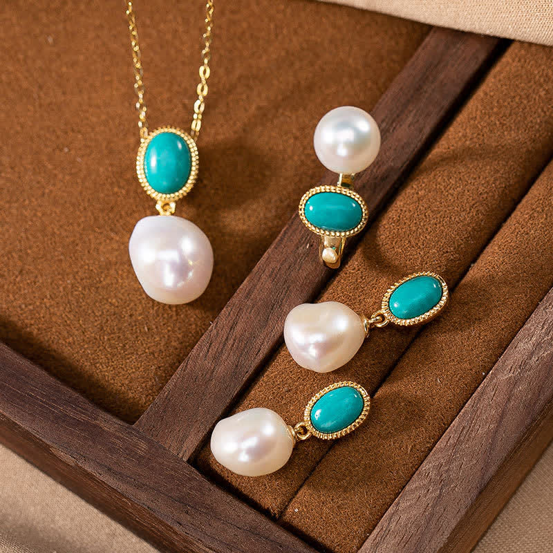 KarmaRipple's 925 Sterling Silver Pearl Turquoise Balancing Ring Earrings Pendant Necklace p18
