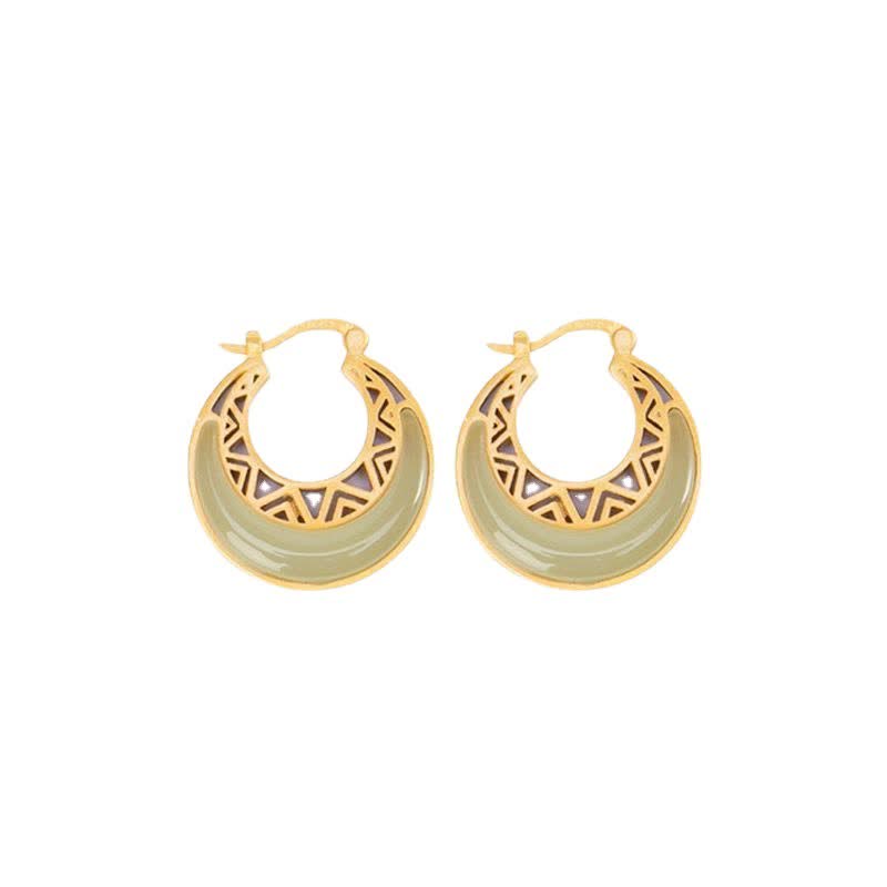 KarmaRipple's Crescent Moon Jade Prosperity Drop Earrings p10