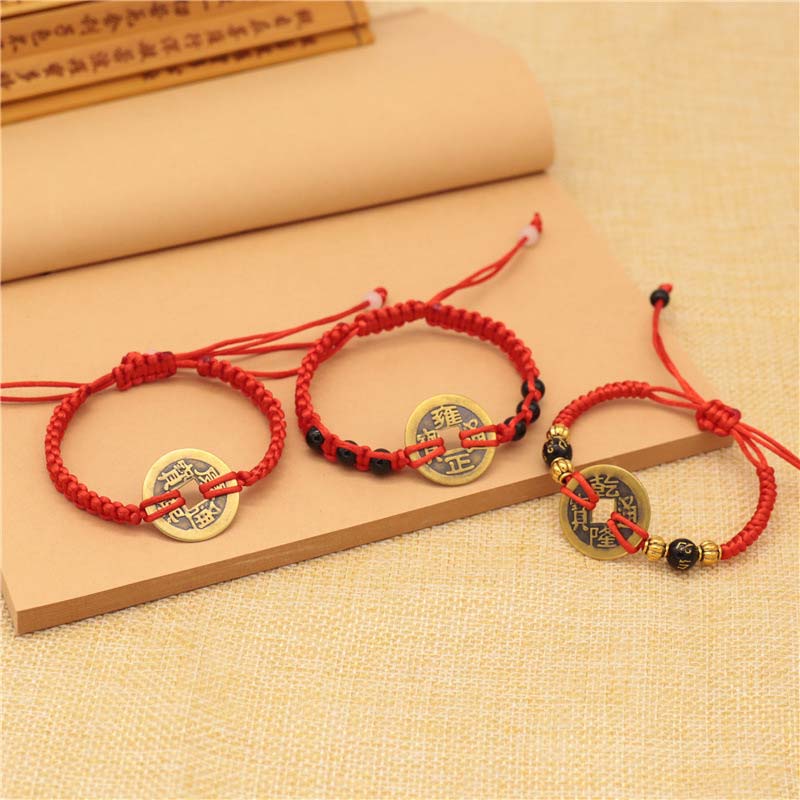 KarmaRipple's Bronze Coin Fortune Red String Weave Bracelet p6