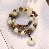 KarmaRipple's Bodhi Seed Green Sandalwood Lotus Peace Buckle Balance Double Wrap Bracelet