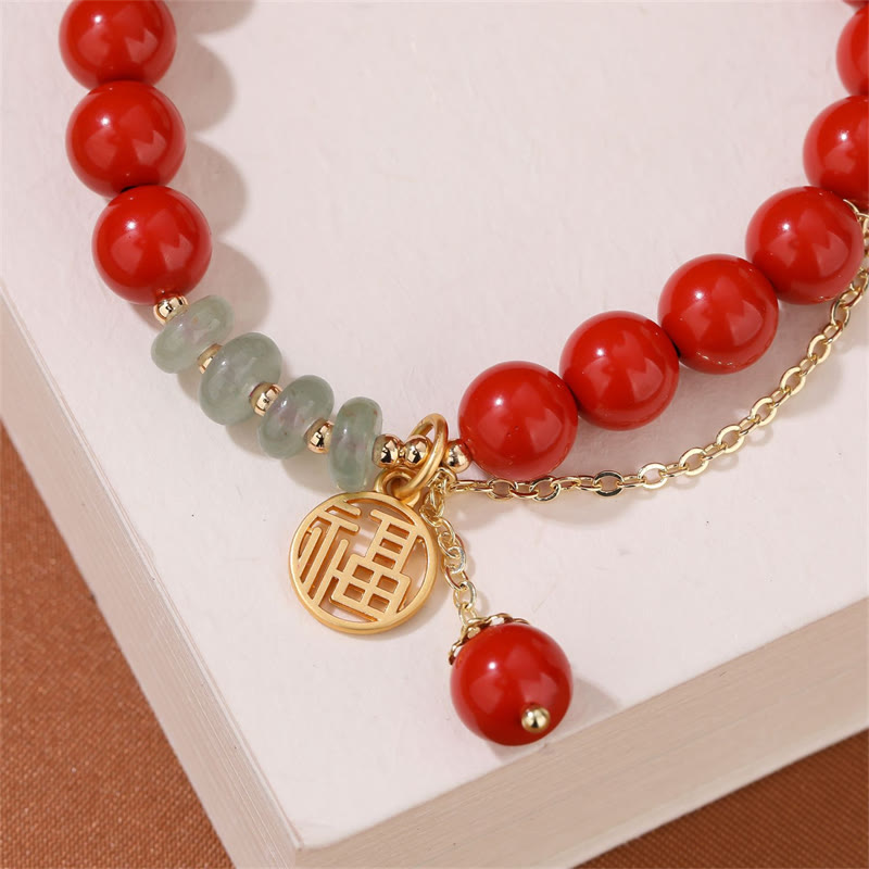 KarmaRipple's Cinnabar Auspicious Fu Character Jade Calm Bracelet p4