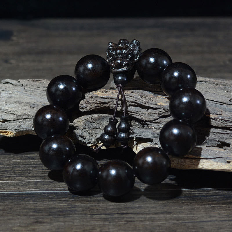 KarmaRipple's Rosewood Green Sandalwood Small Leaf Red Sandalwood Agarwood Dragon Carved Protection Bracelet p20