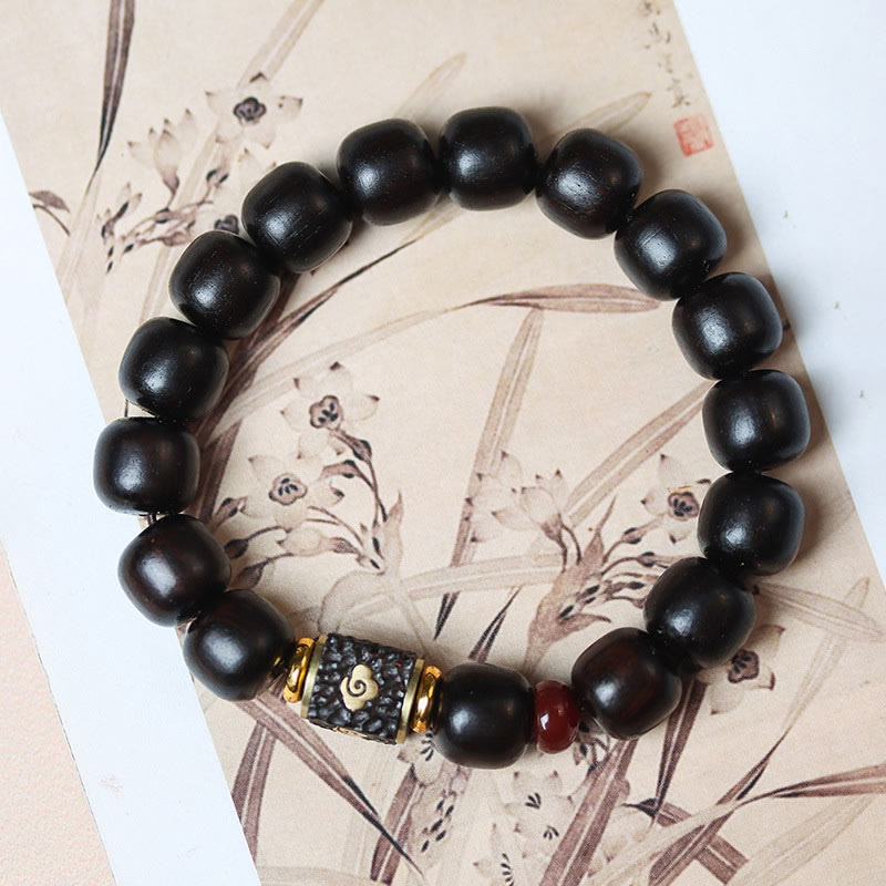 KarmaRipple's Ebony Wood Auspicious Clouds Engraved Calm Bracelet p4