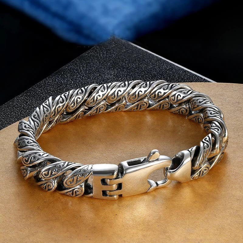KarmaRipple's Vintage Tang Dynasty Flower Design Carved Fortune Bracelet p1