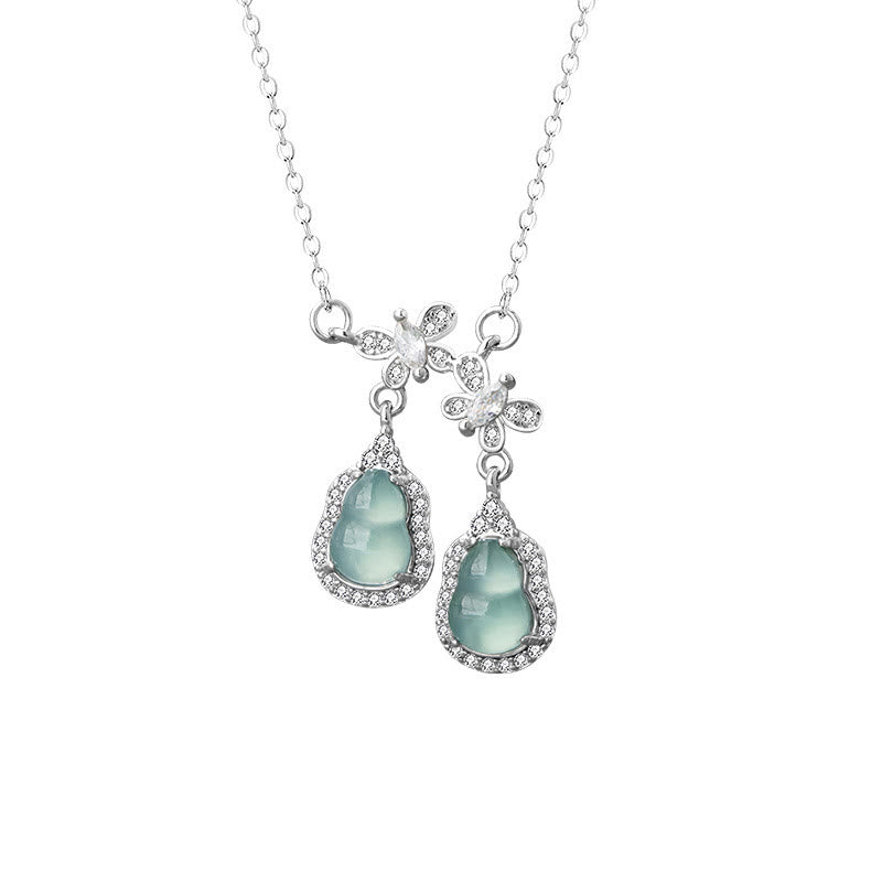 KarmaRipple's 925 Sterling Silver Green Jade Double Gourd Butterfly Fortune Pendant Necklace p6