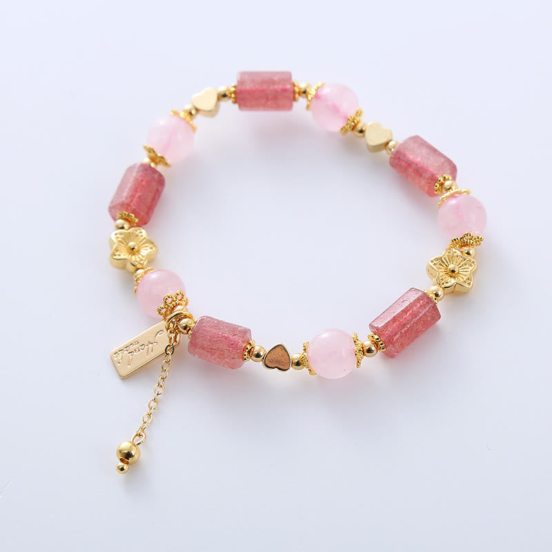 KarmaRipple's Strawberry Quartz Pink Gemstone Love Heart Flower Positive Bracelet p2