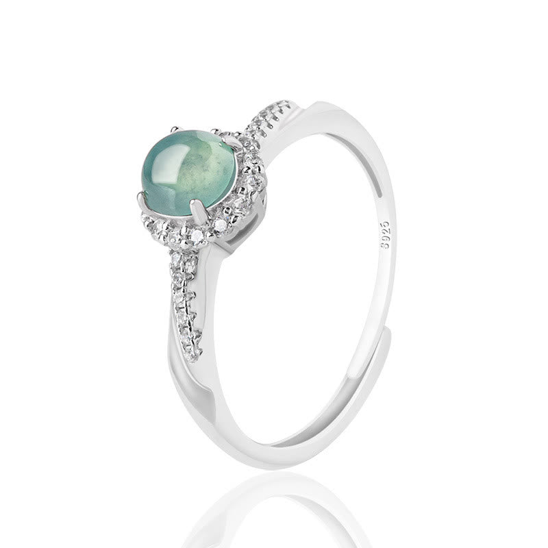 KarmaRipple's 925 Sterling Silver Round Jade Fortune Prosperity Adjustable Ring p2