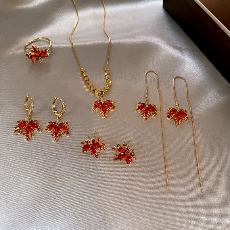 KarmaRipple's Maple Leaf Zircon Fortune Pendant Necklace Ring Earrings p13