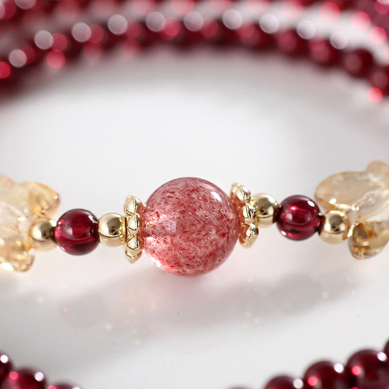 KarmaRipple's 14K Gold Plated Authentic Garnet Strawberry Quartz Butterfly Protection Double Wrap Bracelet p7