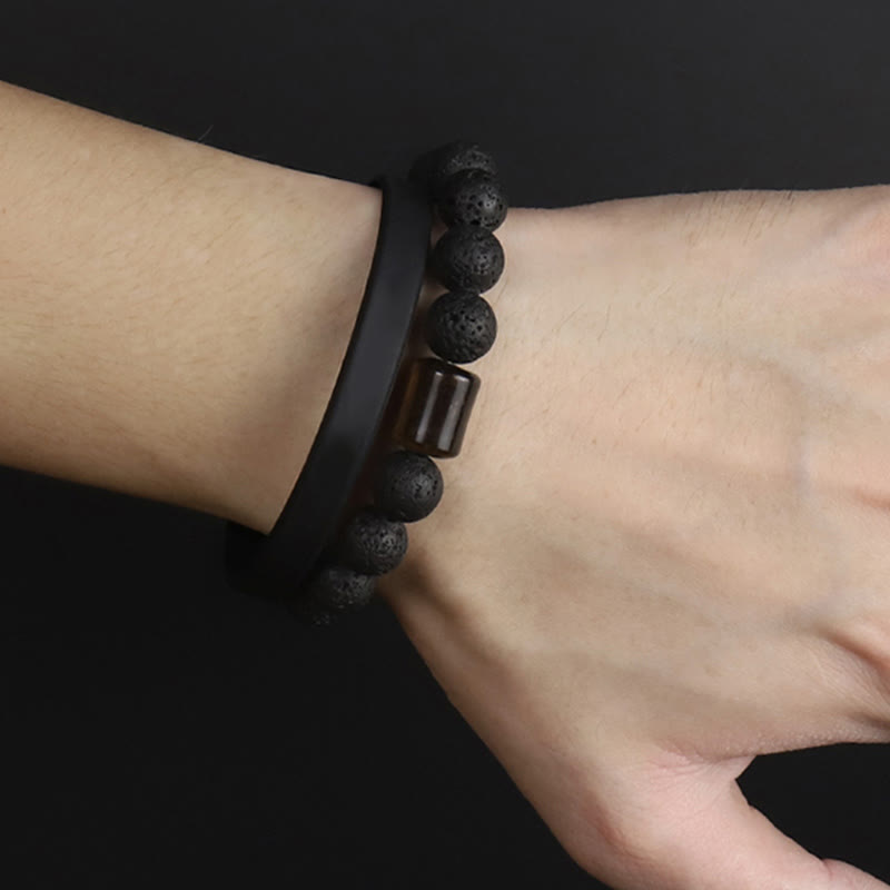 KarmaRipple's Lava Rock Ebony Wood Tiger Eye Support Balancing Bracelet p9