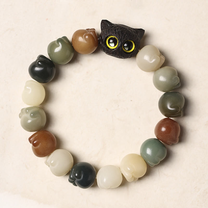 KarmaRipple's Authentic Bodhi Seed Lovely Paw Ebony Wood Fortunate Cat Wisdom Bracelet p8