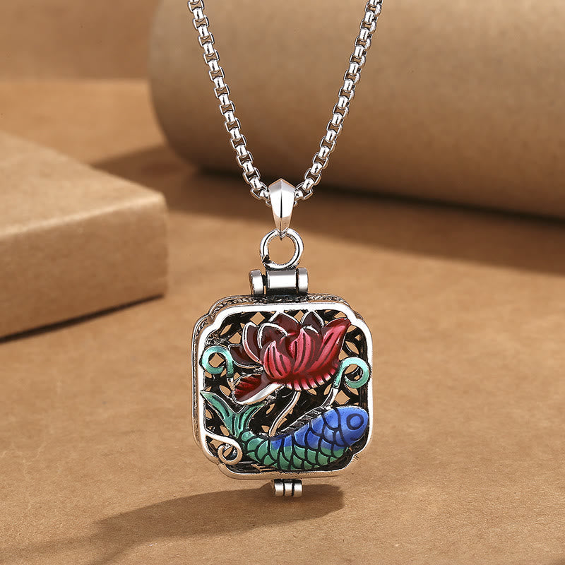 KarmaRipple's Koi Fish Lotus Bronze Coins Fortune Ghau Prayer Box Pendant Necklace p3