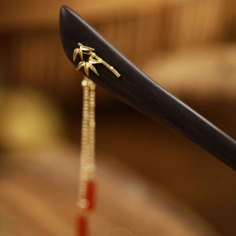 KarmaRipple's Red Agate Ebony Wood Confidence Tassel Hairpin p3