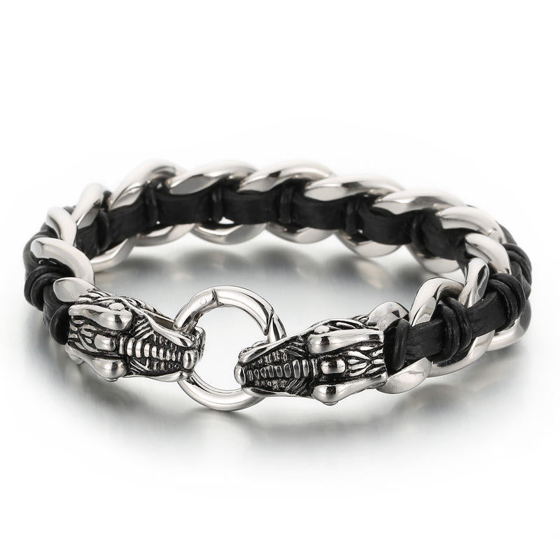 KarmaRipple's Dragon Leather Titanium Steel Protection Fortune Woven Bracelet p21