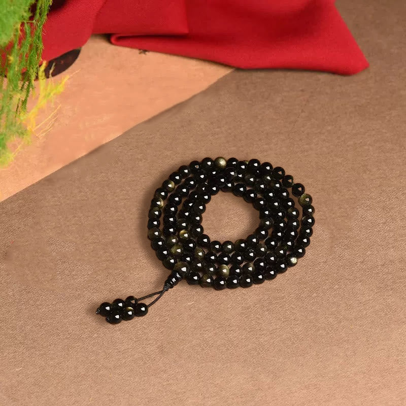 KarmaRipple's 108 Mala Beadwork Authentic Gold Sheen Obsidian Wealth Bracelet p9