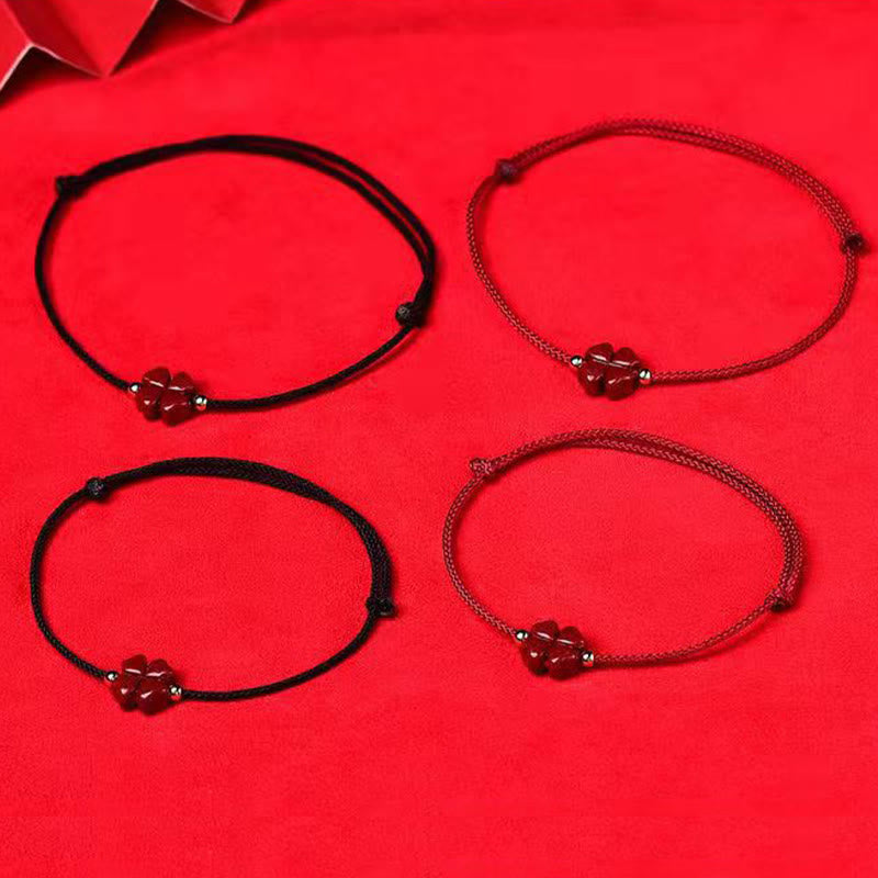 KarmaRipple's Authentic Cinnabar Four Leaf Clover Blessing Red String Bracelet Anklet p10