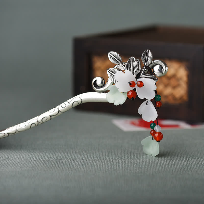 KarmaRipple's Red Agate Flower Leaf Calm Confidence Tassel Hairpin p6