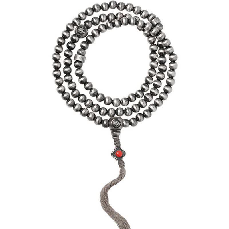 KarmaRipple's 108 Mala Beadwork 925 Sterling Silver Red Agate Turquoise Confidence Talisman Bracelet p19
