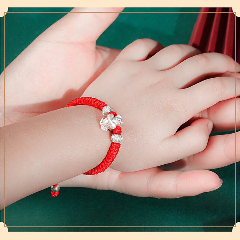 KarmaRipple's 999 Sterling Silver Chinese Zodiac Red Rope Fortune Handcrafted Kids Bracelet p26