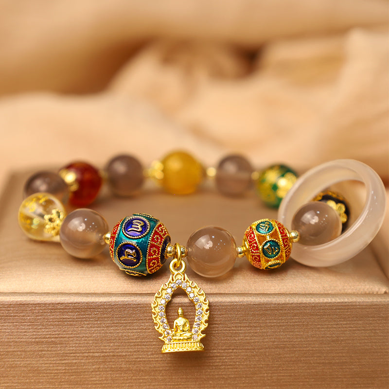 KarmaRipple's Authentic Gray Agate Five Directions Gods of Wealth Om Mani Padme Hum Buddha Talisman Bracelet p2