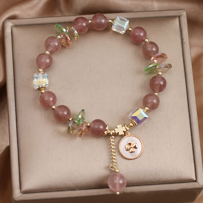 KarmaRipple's Strawberry Quartz Fortunate Four Leaf Clover Balancing Talisman Bracelet p3