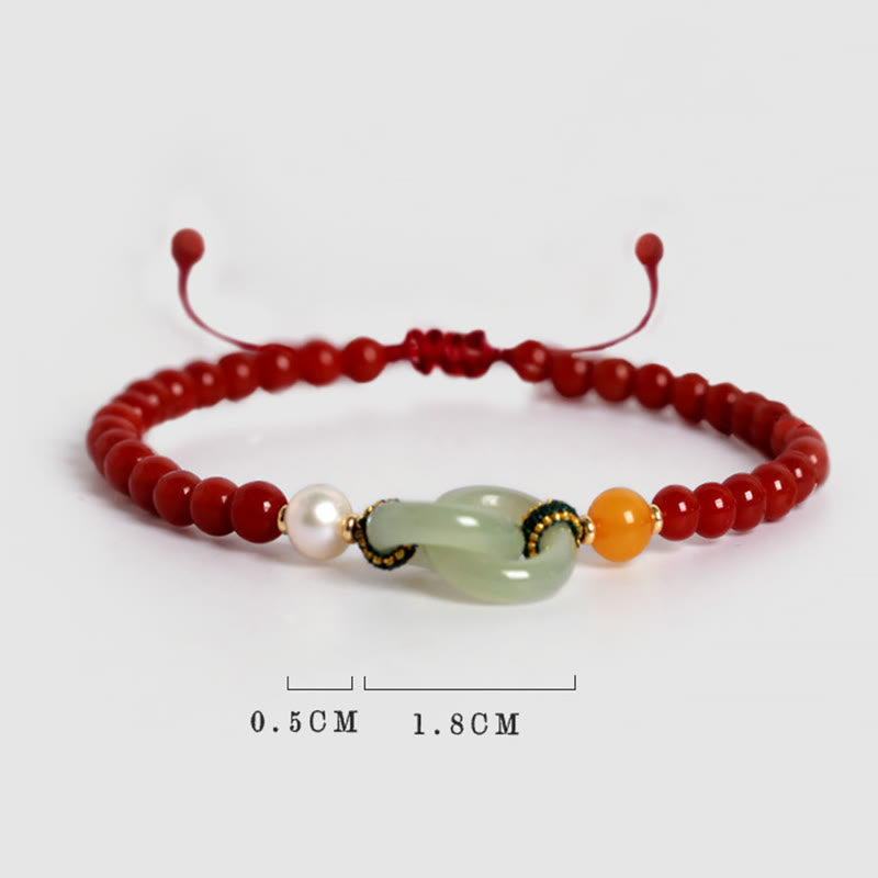 KarmaRipple's Authentic Red Agate Hetian Jade Double Peace Buckle Confidence Bracelet p12