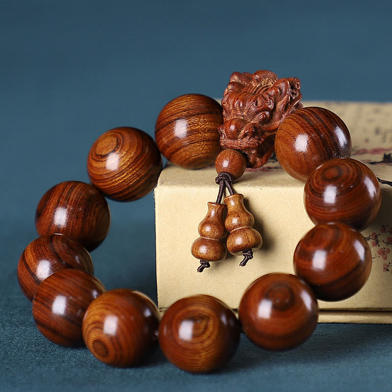 KarmaRipple's Rosewood Green Sandalwood Small Leaf Red Sandalwood Agarwood Dragon Carved Protection Bracelet p10