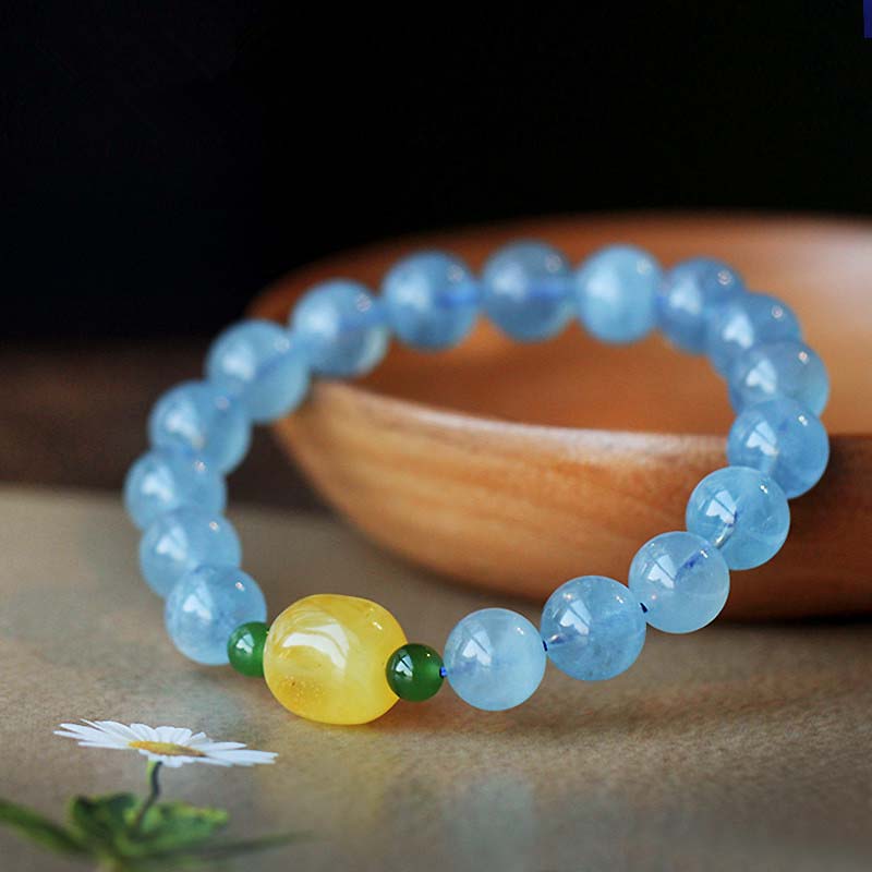 KarmaRipple's Authentic Aquamarine Amber Beadwork Serenity Balancing Bracelet p1