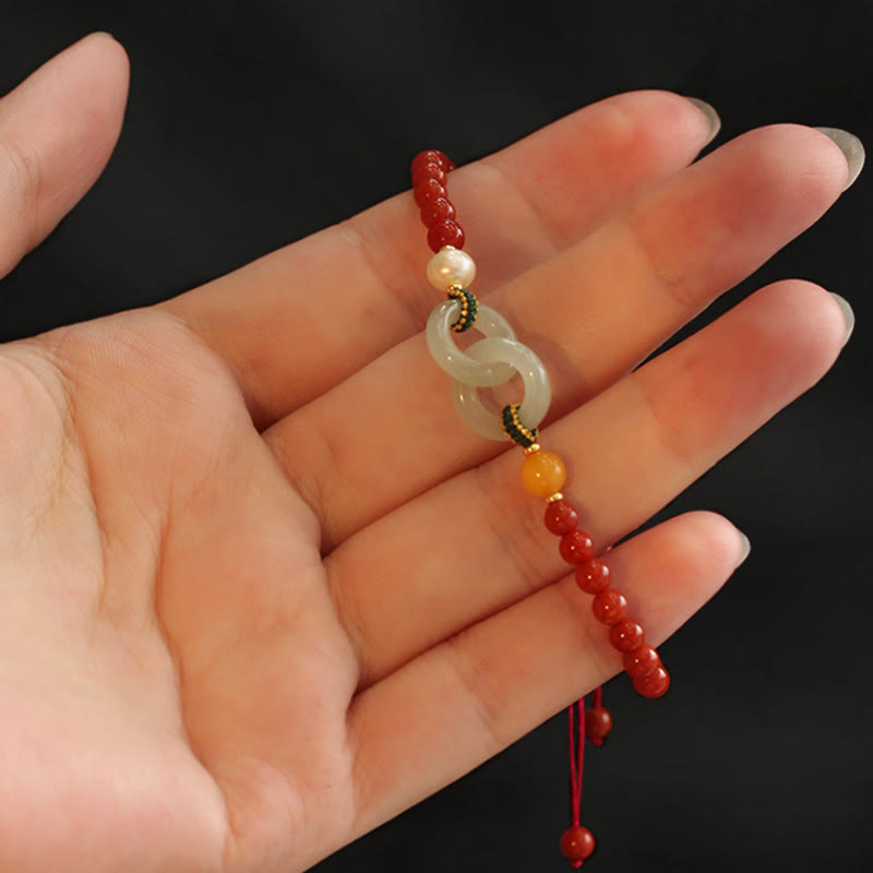 KarmaRipple's Authentic Red Agate Hetian Jade Double Peace Buckle Confidence Bracelet p9