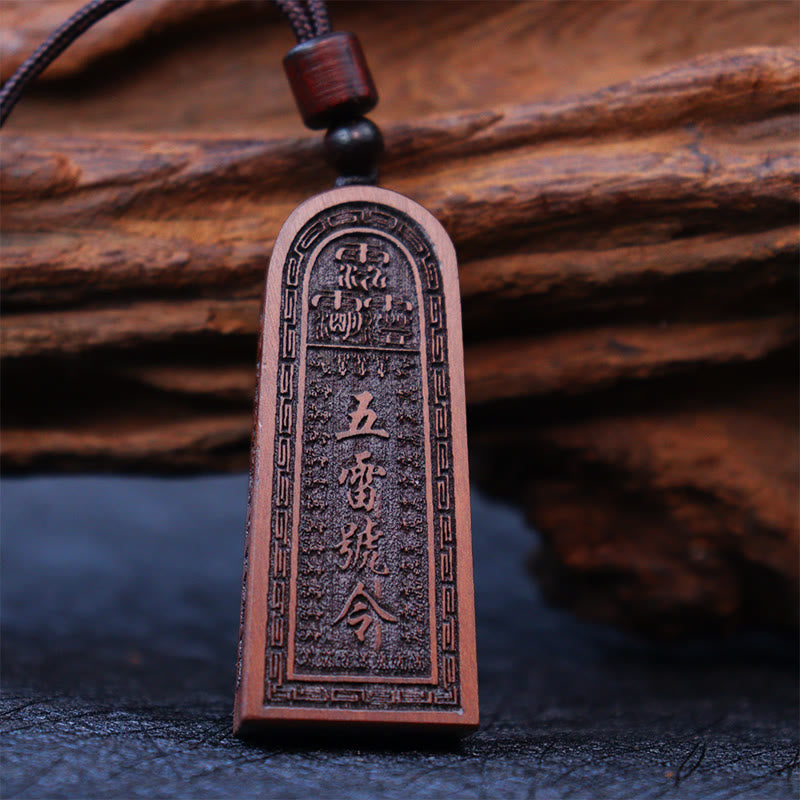 KarmaRipple's Lightning Struck Jujube Wood Taoist Five Thunder Order Fortune Protection Pendant Necklace p5